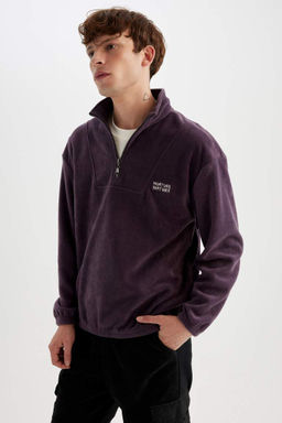 Флисовый свитшот с принтом и воротником-стойкой Comfort Regular Fit - Defacto фото 3