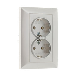 Розетка Luazon Lighting «Антей», 16 А, скрытая, IP20, двухместная, с заземлением, серебристая