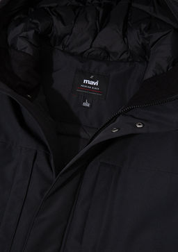 Kapusonlu Siyah Parka - Mavi фото 9