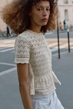 CHAQUETA PUNTO POINTELLE MANGA CORTA / Crudo - Zara фото 3