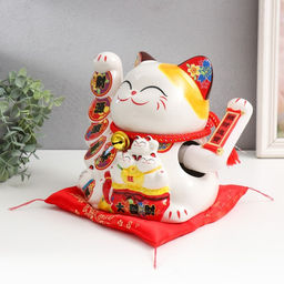 Маятник настольный антистресс «Манэки-нэко как источник благополучия», керамика, от батареек, 16×23×19.5 см