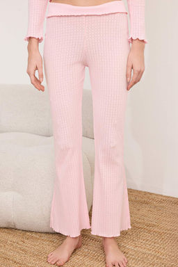 Ac?k Pembe Bel Detayl? H?rka Fitilli/Pointel Orme Pijama Tak?m? THMSS26PT00019 - Trendyolmilla фото 3