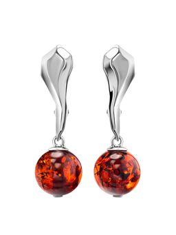 Стильные серьги из серебра и вишнёвого янтаря Люмьер