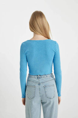 Крутая приталенная футболка в рубчик с длинными рукавами - Defacto фото 10