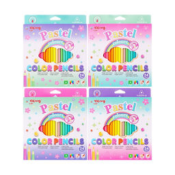 Карандаши 24 цвета, в картонной коробке, шестигранные, деревянные, Пастель, МИКС