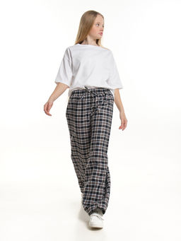 Брюки палаццо спортивные штаны для девочки одежда в клетку UD 7942(5170) т.синяя/белая клетка