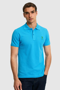 Erkek Slim Fit Polo Yaka Kobalt Mavi Basic Ti__rt