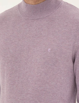 Lila Melanj Slim Fit Yar_m Bal_k__ Yaka Basic Triko Kazak