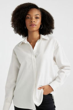 Oversize Genis Kal?p Oxford Uzun Kollu Gomlek