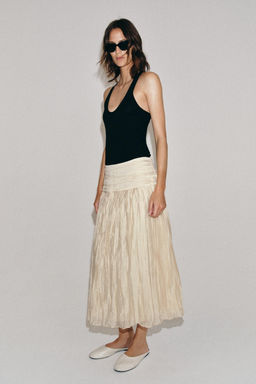 FALDA MIDI DRAPEADA ZW COLLECTION / Beige