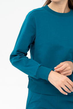 Джемпер из мягкого хлопкового футера 451L3-37 т.бирюзовый - Solo mio фото 7