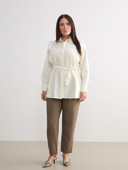 Y?ksek Bel Havu? Kesim Kad?n Pileli Pantolon