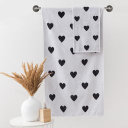 Полотенце махровое Этель ЧБ Сердечки черные, пестроткань, 70х130 см  фото 5
