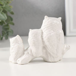 Фигурка керамика «Три белых филина на коряге», с золотом, стразы, 3.8×11×8.5 см