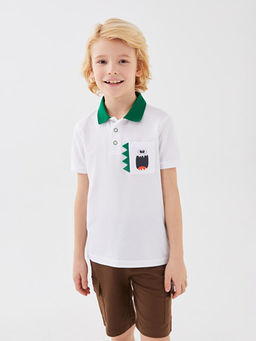 Polo Yaka Bask?l? K?sa Kollu Erkek ?ocuk Ti??rt - Waikiki фото 2