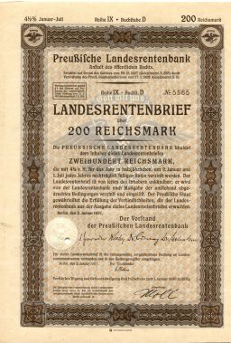 Облигация 4,5% 200 рейхсмарок 1937 года Германия