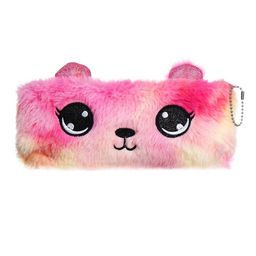 Пенал школьный меховой на молнии Calligrata «Мишка», пушистый, с ушками, МИКС