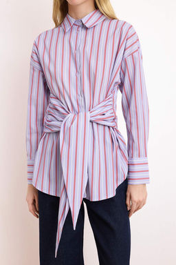 Mavi-Cok Renkli Cizgili Baglama Detayl? Gomlek TWOSS26GO00086 - Trendyolmilla фото 3