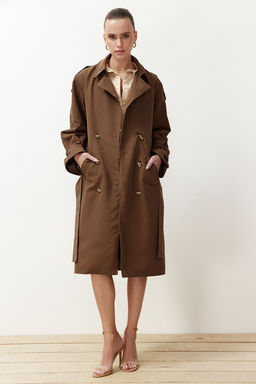 Trendyolmilla Haki Kemerli Ruzgarl?k Detayl? Su Itici Uzun Trenckot TWOSS21TR0005  фото 71