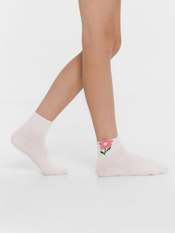 Цена за 5 пар! Носки детские зефирно-розовые с объёмным рисунком в виде цветка