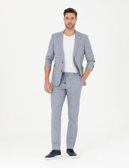 Koyu Mavi Ex. Slim Fit Keten Kar___ml_ Ceket