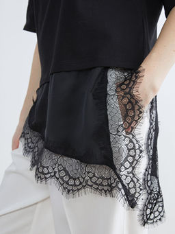 Bisiklet Yaka Dantel Detayl? Kad?n Ti??rt