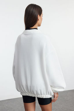 Ekru Fermuarl? Oversize/Genis Kal?p Kal?n Ici Polarl? Orme Sweatshirt TWOAW25SW00122