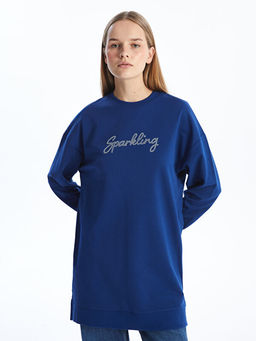 Bisiklet Yaka Parlak Ta?l? Kad?n Sweatshirt Tunik