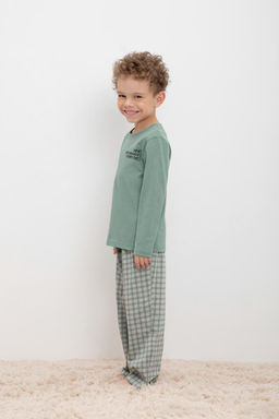 Crockid _ К 1600-1/весенний зеленый,бежевая клетка пижама дет  фото 4