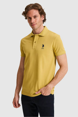 Erkek Slim Fit Polo Yaka Ye_il Basic Ti__rt