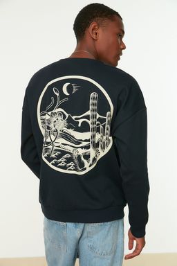 TRENDYOL MAN Lacivert Oversize/Genis Kesim S?rt Bask?l? Ici Polar/S?cak Tutan Pamuk Sweatshirt TMNAW22SW0796 - Trendyolmilla фото 9