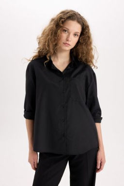 Oversize Genis Kal?p Poplin Uzun Kollu Gomlek