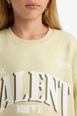 Relax Fit Bisiklet Yaka Bask_l_ Sweatshirt K_z _ocuk - Defacto фото 5