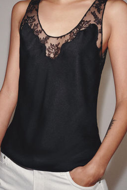 TOP SATINADO ENCAJE ZW COLLECTION / Negro