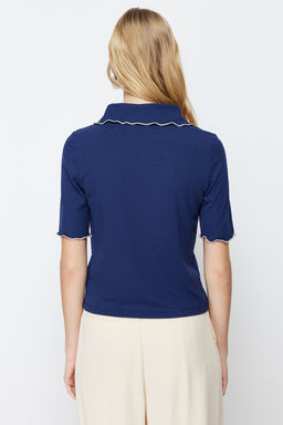 Trendyolmilla Siyah Yaka Detayl? Regular/Normal Kal?p Orme Orme Bluz TWOSS24BZ00194 фото 8