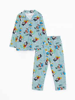 Polo Yaka Uzun Kollu Mickey Mouse Bask?l? Erkek Bebek Pijama Tak?m?