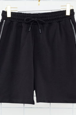 Siyah Regular/Normal Kesim More Sustainable Kontrast Dikis Detayl? %100 Pamuklu Sort TMNSS24SR00043