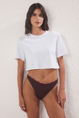 Trendyolmilla Siyah-Beyaz-Leopar 3lu Paket Sloganl? Fitilli Tanga Orme Kulot THMSS25KU00031  фото 3