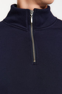 Lacivert Regular/Normal Kesim Dik Yaka Fermuarl? Pamuklu Basic Ici Polarl? Sweatshirt TMNAW24SW00041