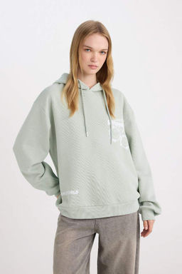 Женский толстый свитшот с капюшоном и принтом Cool SmileyWorld Oversize, широкий крой - Defacto фото 4