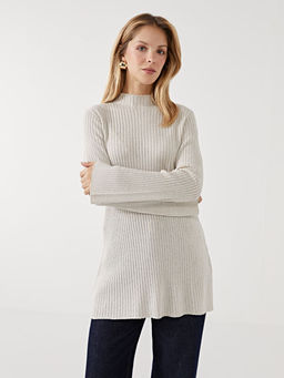 Yar?m Bal?k?? Yaka Parlak G?r?n?ml? Kad?n Triko Tunik