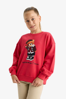 Oversize Geni_ Kal_p Bisiklet Yaka Bask_l_ Sweatshirt K_z _ocuk - Defacto фото 3
