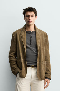 BLAZER RELAXED FIT PIEL ANTE / Oliva - Zara фото 2
