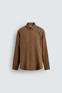 CAMISA REGULAR FIT 100% LINO / Khaki oscuro - Zara фото 7