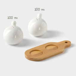 Набор для специй на бамбуковой подставке BellaTenero Шарики, 2 предмета: солонка 100 мл, перечница 100 мл, фарфор, белый фото 3