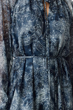 Lacivert Kusakl? Cicekli A Kesim Midi Astarl? Dokuma K?sl?k Elbise TWOAW25EL00498 - Trendyolmilla фото 3