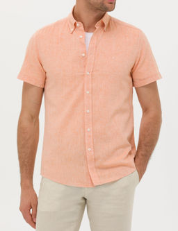 Turuncu Slim Fit Keten Kar___ml_ K_sakol G_mlek