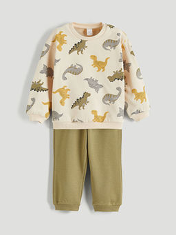 Dinozor Bask?l? Erkek Bebek Sweatshirt ve E?ofman Alt