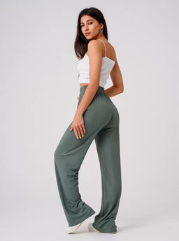 K11376 Брюки палаццо в рубчик ХАКИ