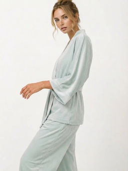 Пижама Кимоно+брюки из велюра OD-836-2 серо-зеленый